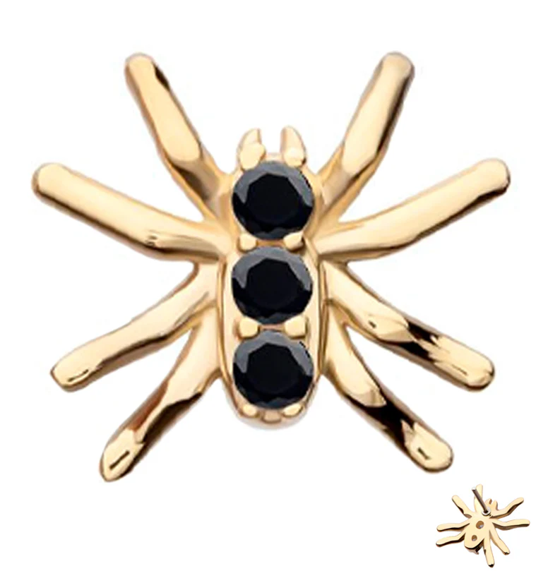14kt Gold Triple Black CZ Spider Threadless Top - Mrs Treak