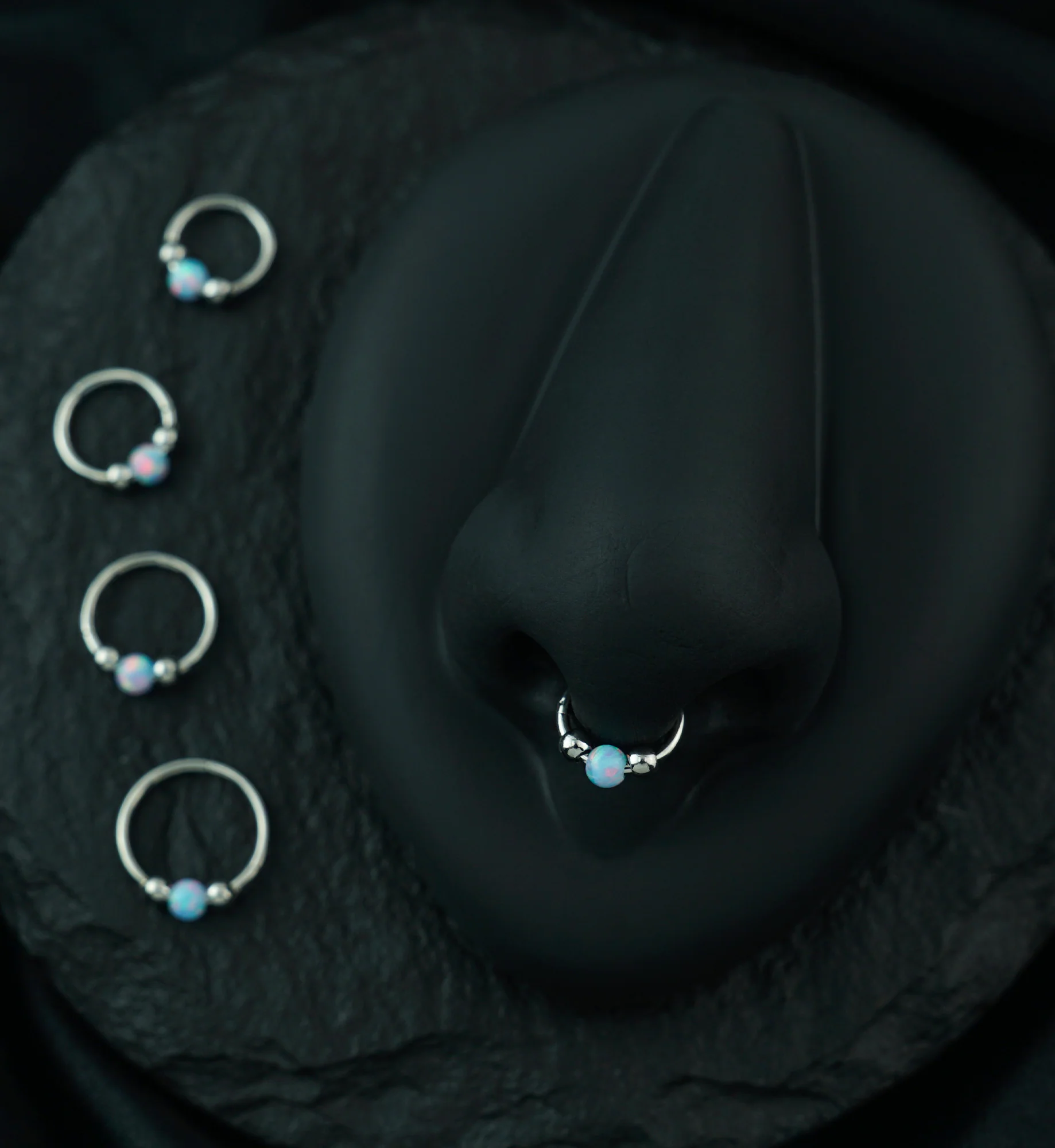 Triple Ball White Opalite Stainless Steel Hinged Segment Ring - Mrs Treak