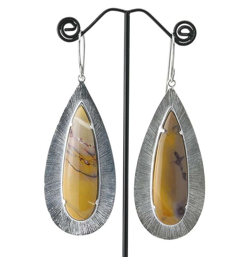 Score Mookaite Stone White Brass Hangers / Earrings - Mrs Treak