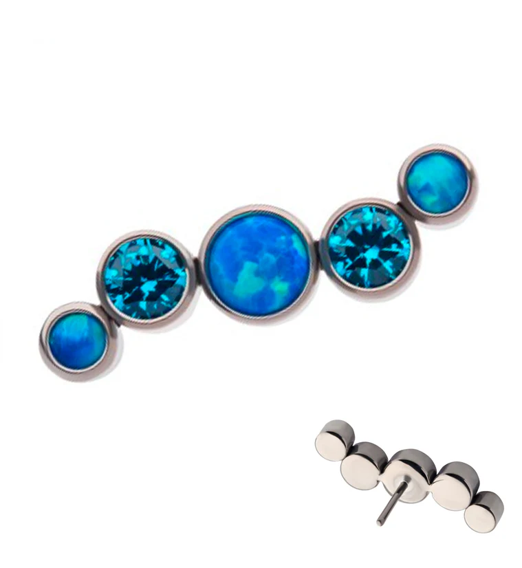 Ripple Topaz CZ and Blue Opalite Threadless Titanium Top - Mrs Treak