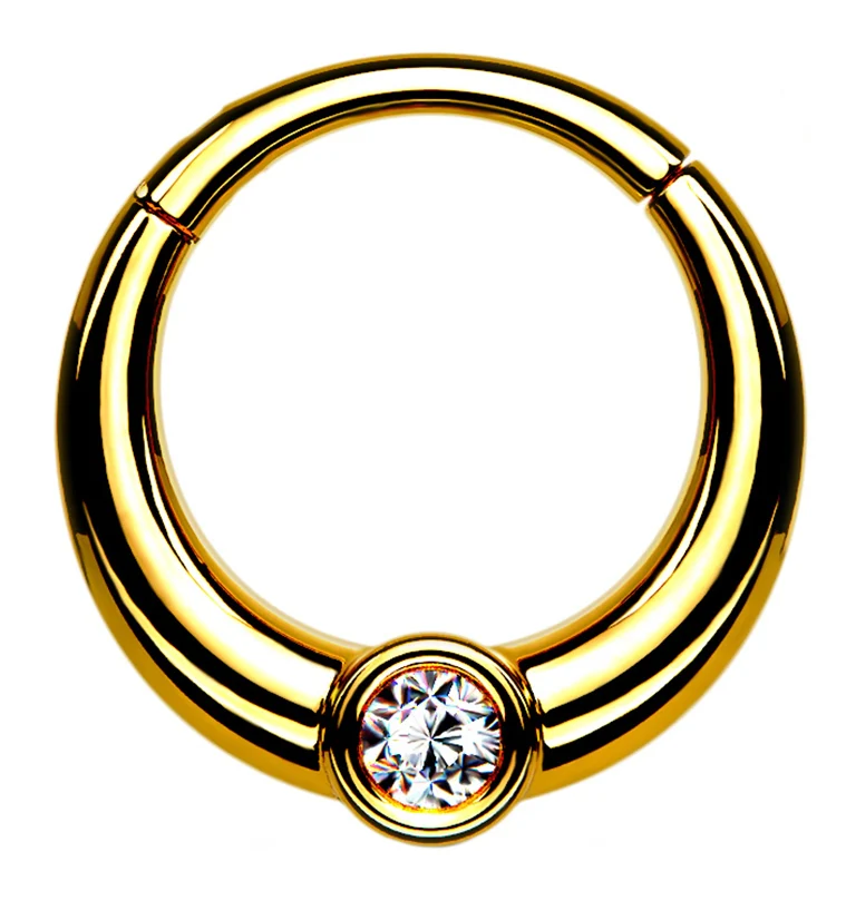 Central Gold PVD CZ Hinged Segment Hoop Ring - Mrs Treak