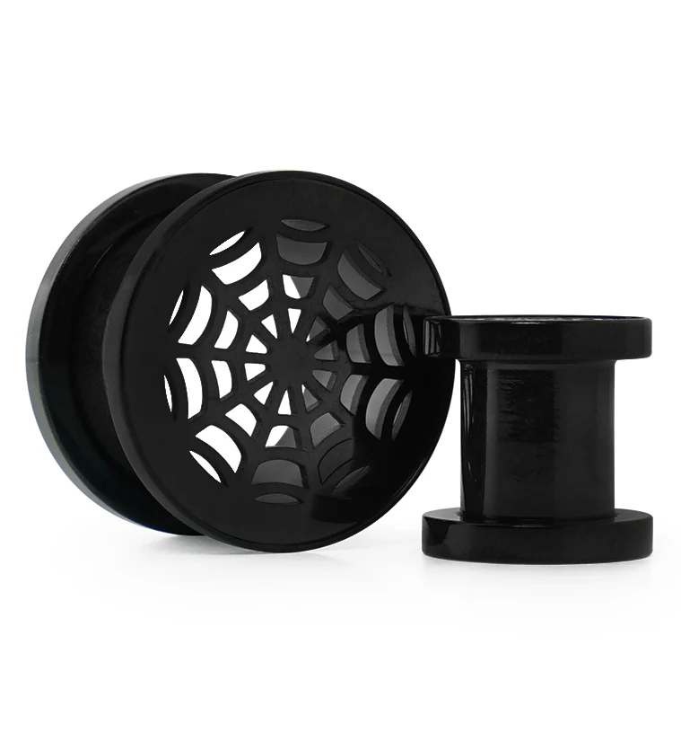 Black Spider Web Stainless Steel Tunnel Plugs - Mrs Treak