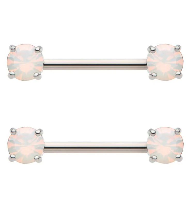 White Opalite Prong Stainless Steel Nipple Barbell - Mrs Treak