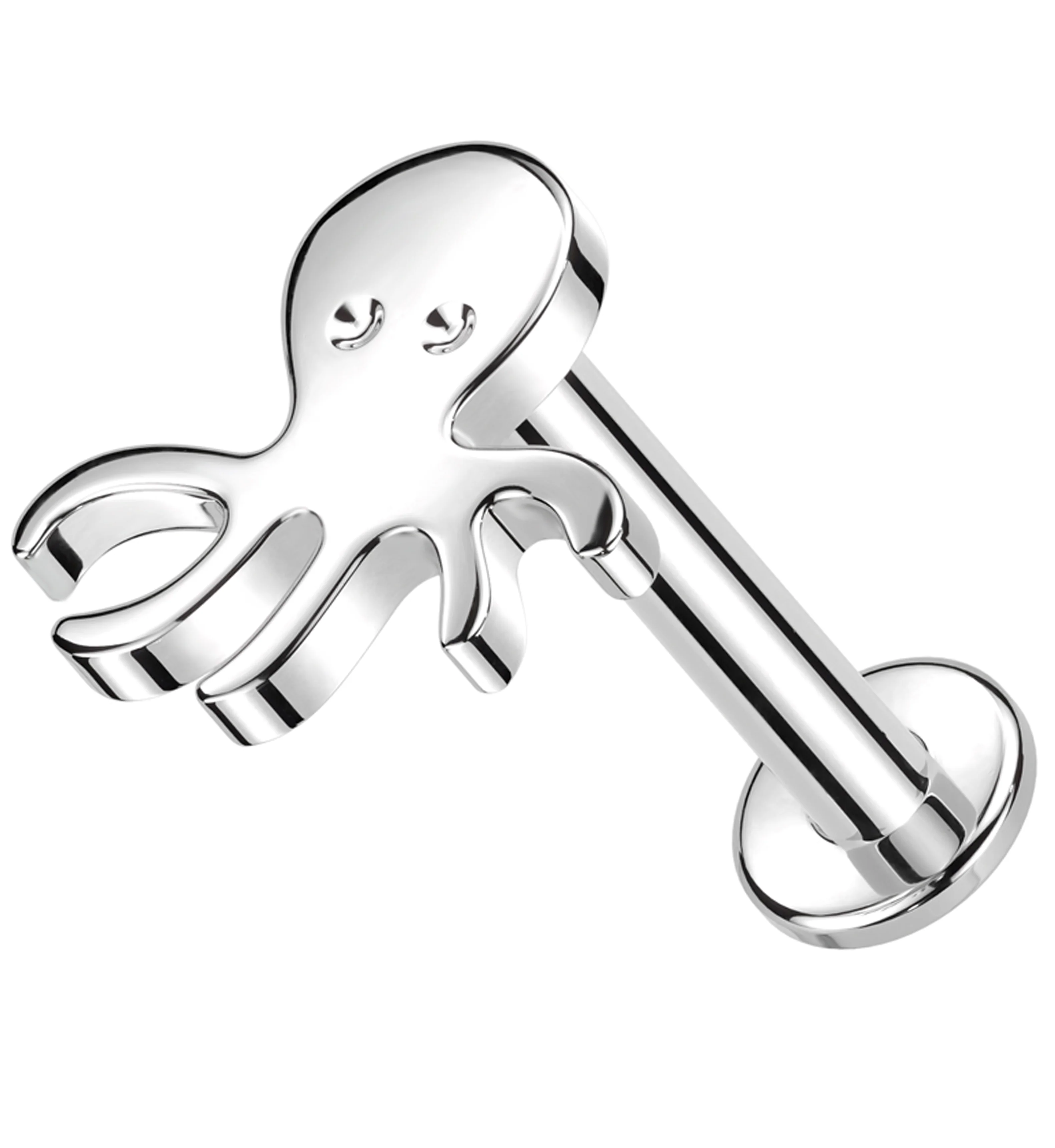 14kt White Gold Octopus Internally Threaded Labret - Mrs Treak