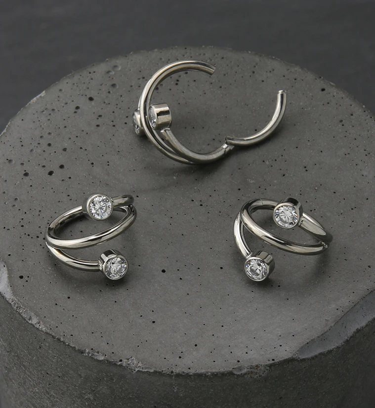 Wrap Double Clear CZ Titanium Hinged Segment Ring - Mrs Treak