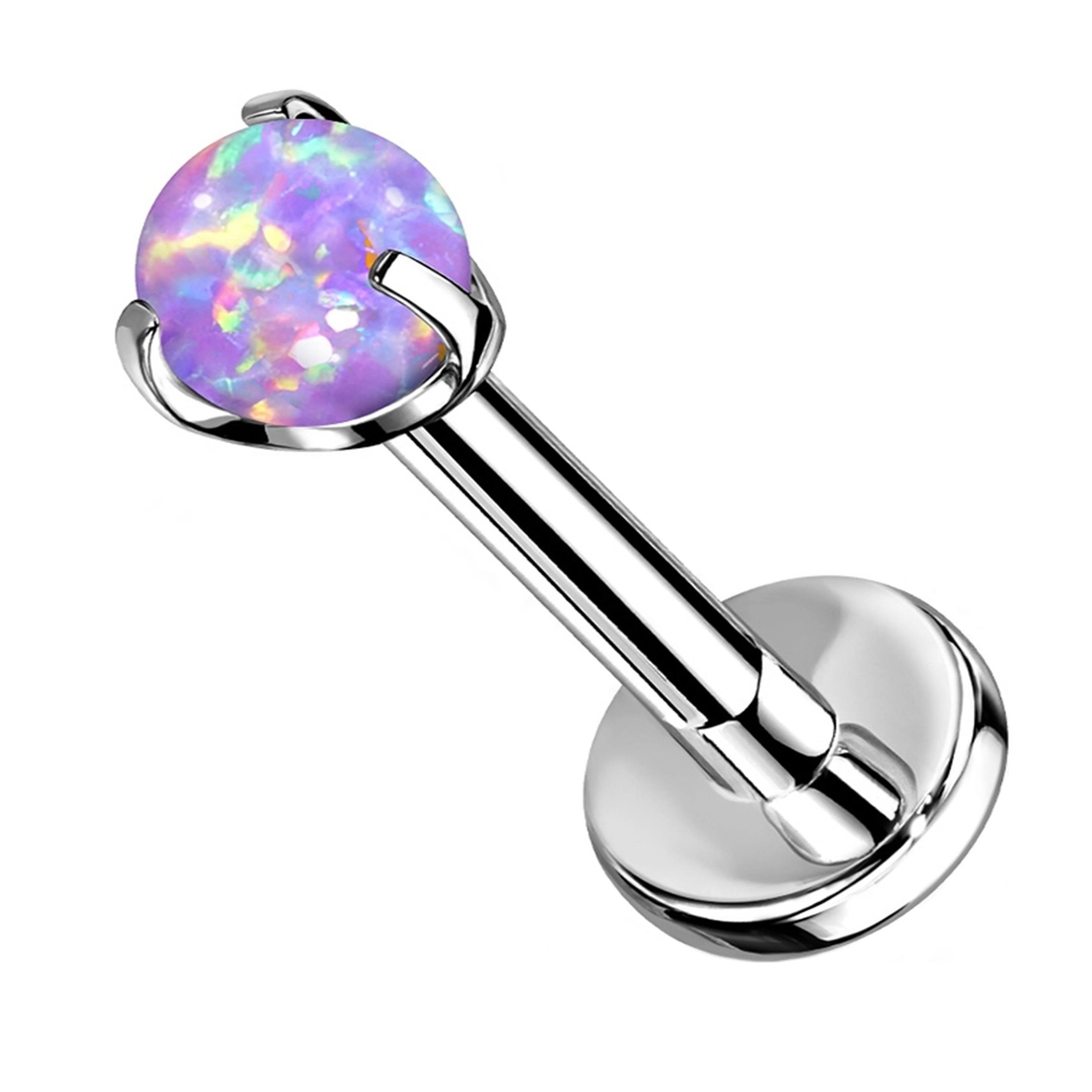 Purple Opalite Claw Set Titanium Threadless Labret - Mrs Treak