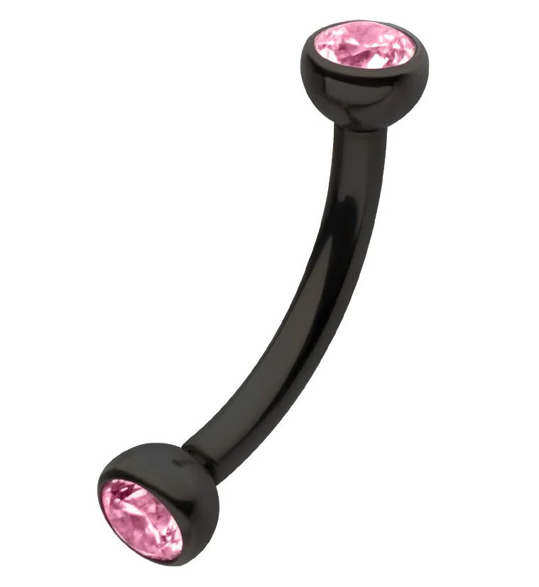 Black PVD Titanium Double Bezel Pink CZ Internally Threaded Curved Barbell - Mrs Treak