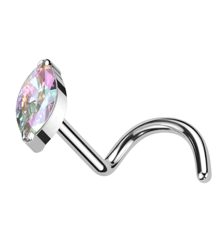 Ovate Rainbow Aurora CZ Titanium Nose Screw Ring - Mrs Treak