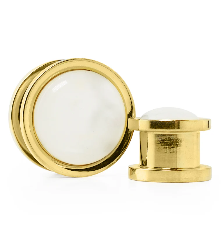 Gold PVD Stainless Steel White Mother of Pearl Plugs - Mrs Treak
