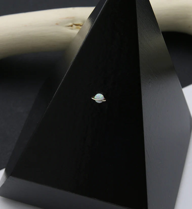 14kt Gold Saturn White Opalite Threadless Top - Mrs Treak