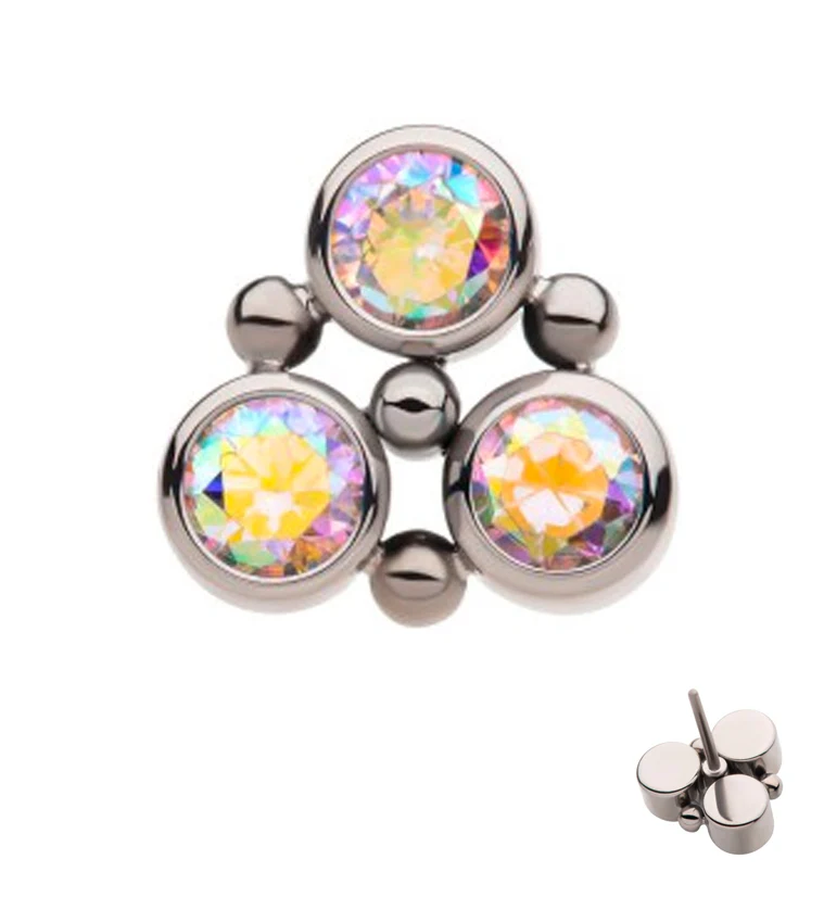 Trinity Beaded Rainbow Aurora CZ Threadless Titanium Top - Mrs Treak