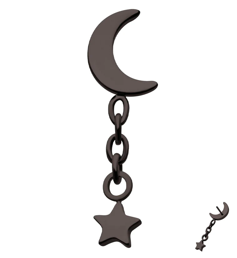 Black PVD Crescent Moon Dangle Star Titanium Threadless Top - Mrs Treak