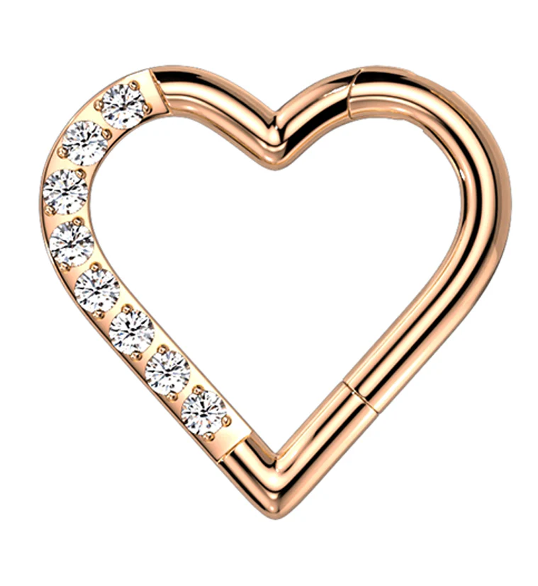 Rose Gold PVD Heart Half CZ Titanium Hinged Segment Ring - Mrs Treak
