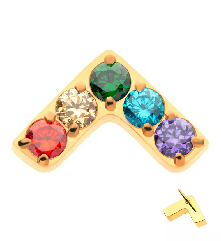 24kt Gold PVD Dart Rainbow CZ Threadless Titanium Top - Mrs Treak