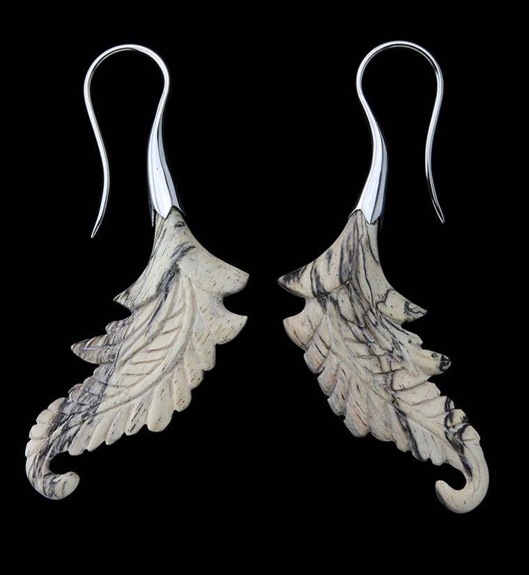 18G Feather White Brass Tamarind Wood Hangers / Earrings - Mrs Treak