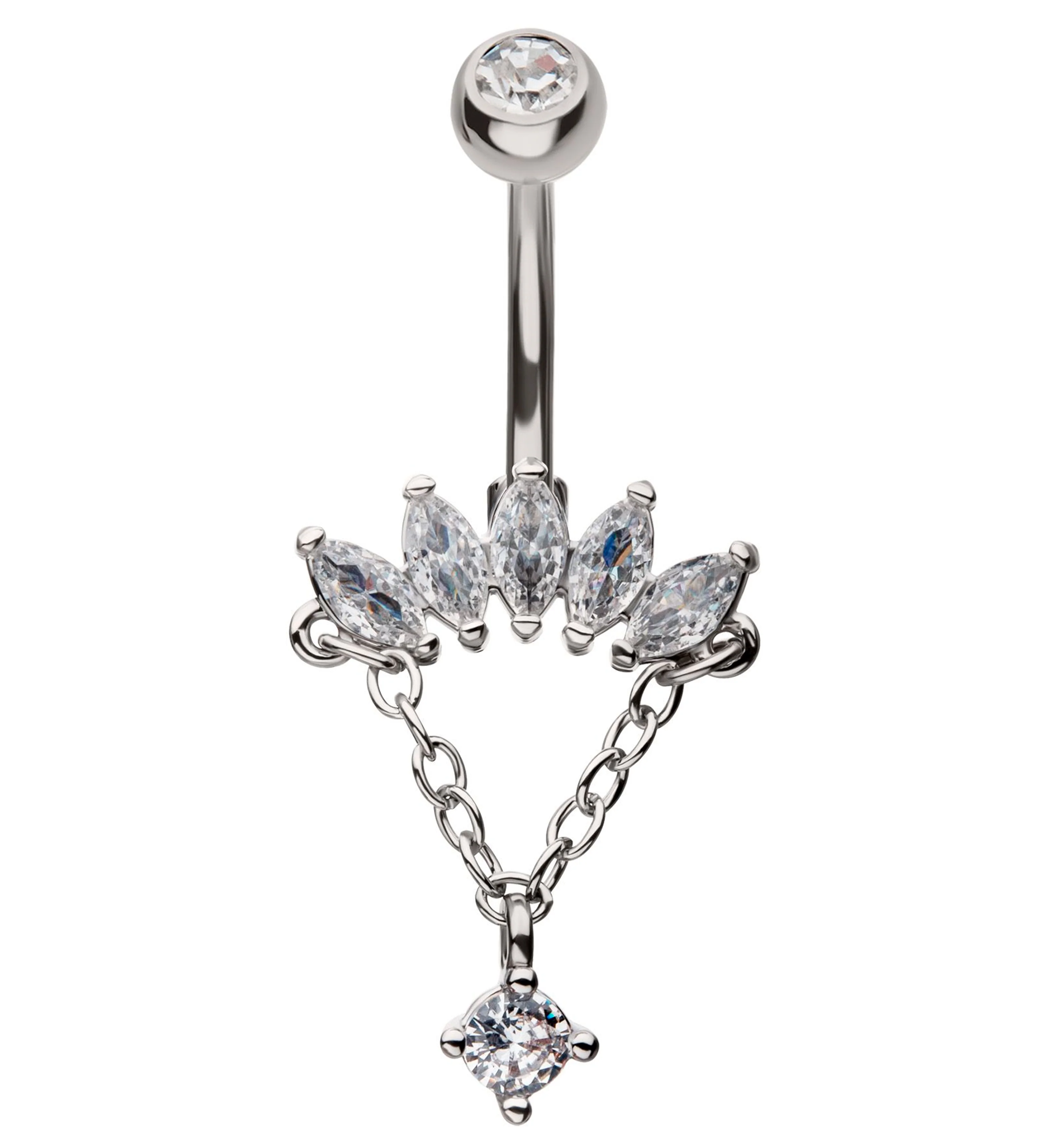 Half Crown Clear CZ Dangle Stainless Steel Belly Button Ring - Mrs Treak