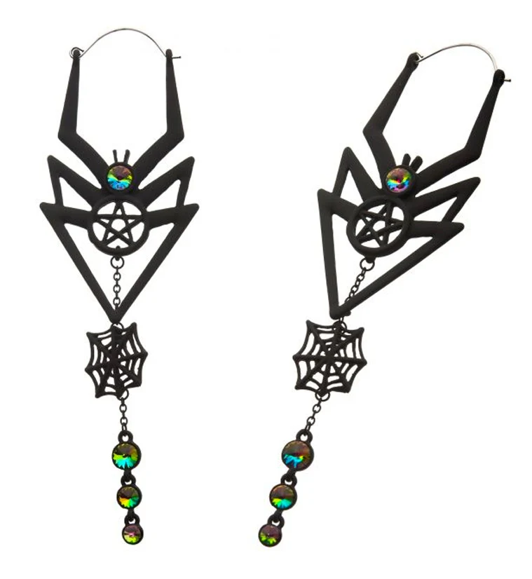 20G Black Spiderweb Hanging Aurora Plug Hoops - Mrs Treak
