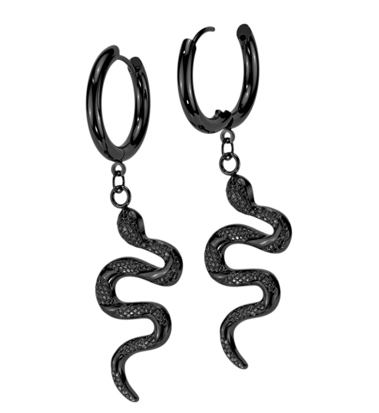 Black PVD Serpent Stainless Steel Hoop Earrings - Mrs Treak