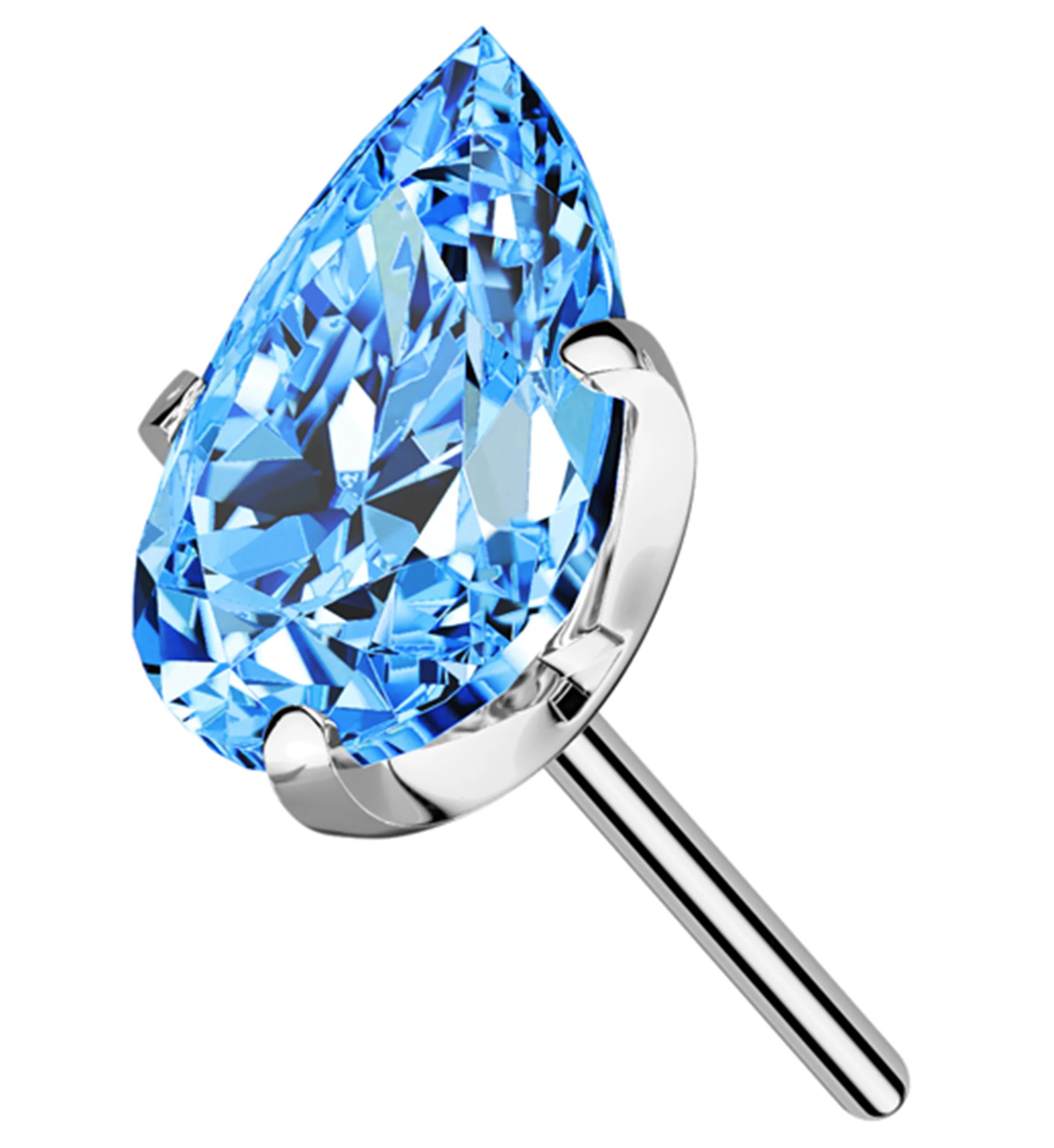 Prong Teardrop Aqua CZ Titanium Threadless Top - Mrs Treak