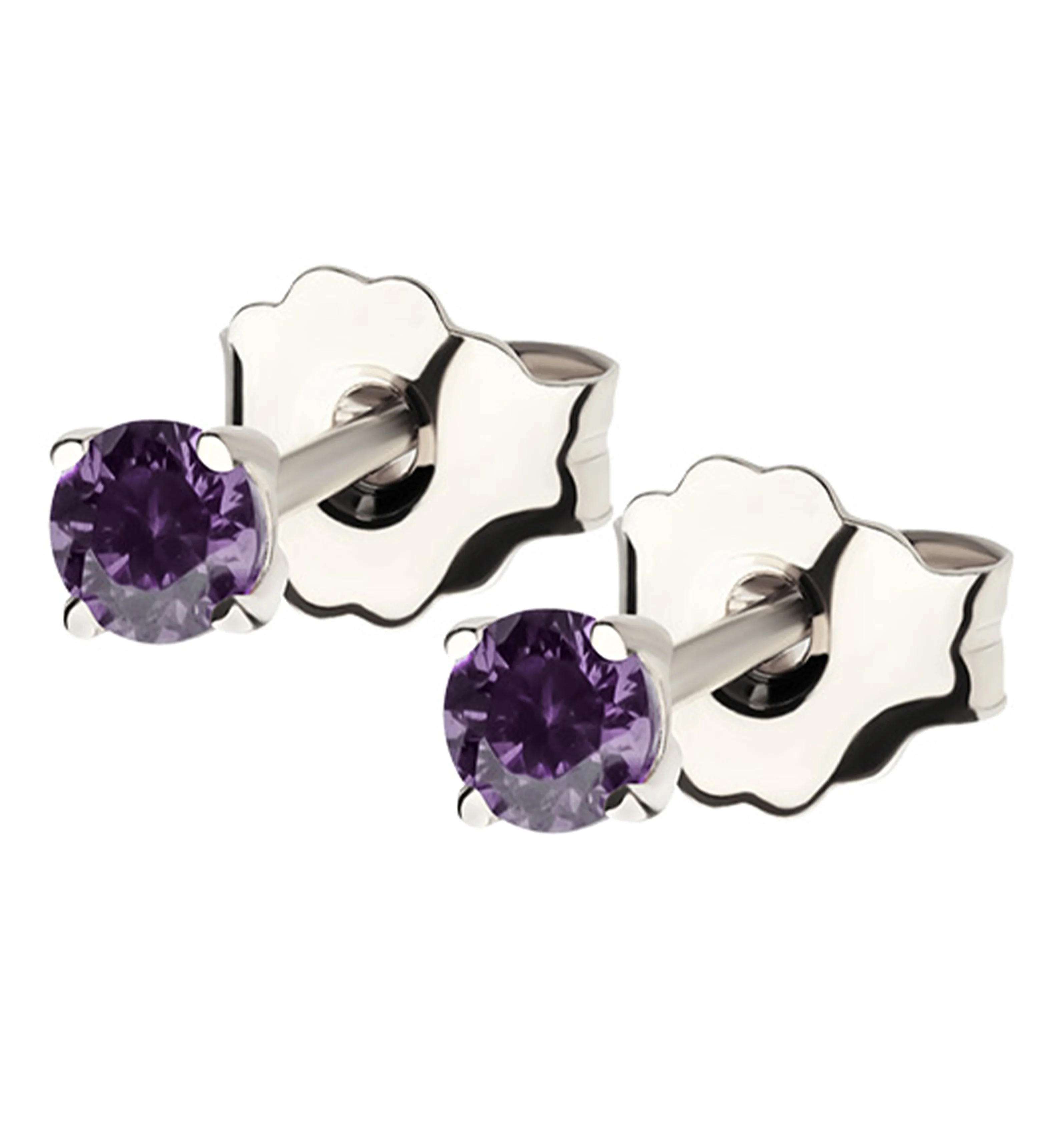 14kt White Gold February Birthstone Amethyst CZ Stud Earrings - Mrs Treak