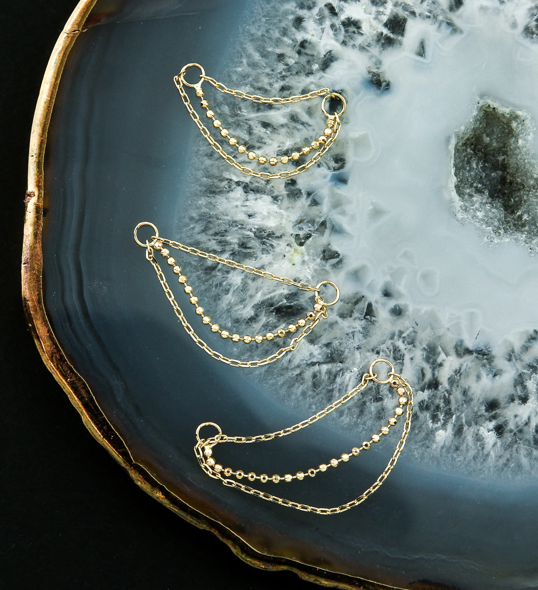 14kt Gold Triple Link And Bead Nose & Cartilage Piercing Chain - Mrs Treak