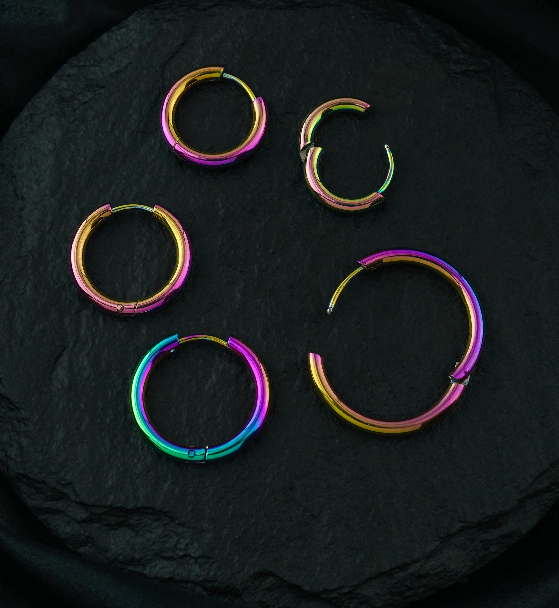 Rainbow Anodized Stainless Steel Hinged Hoop Earrings - Mrs Treak