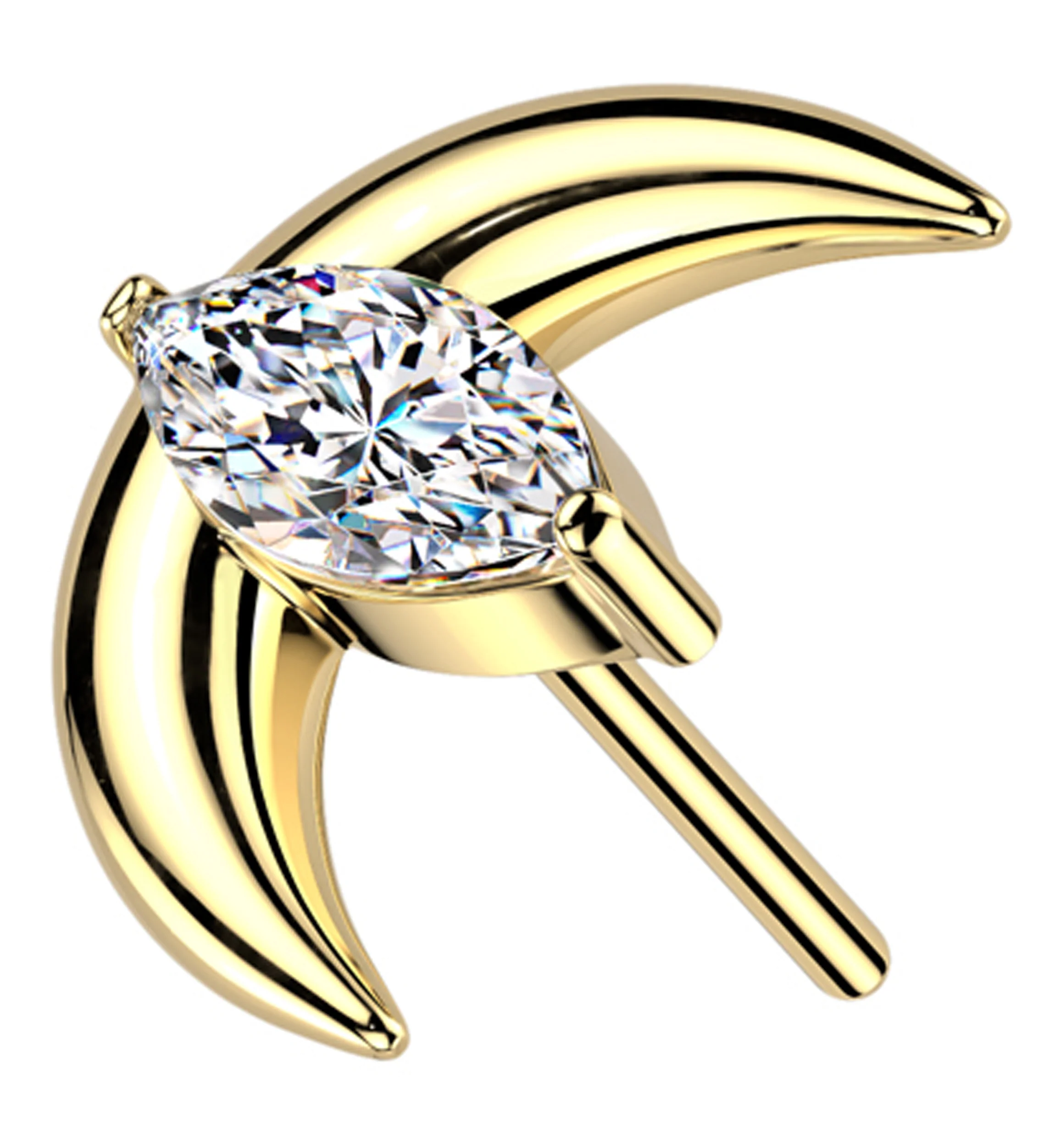 Gold PVD Half Moon Marquise Clear CZ Titanium Threadless Top - Mrs Treak