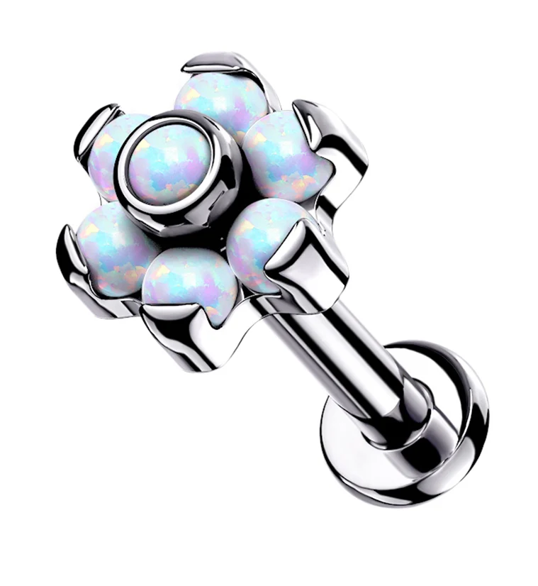 16G Opalite Flower Top Titanium Labret - Mrs Treak