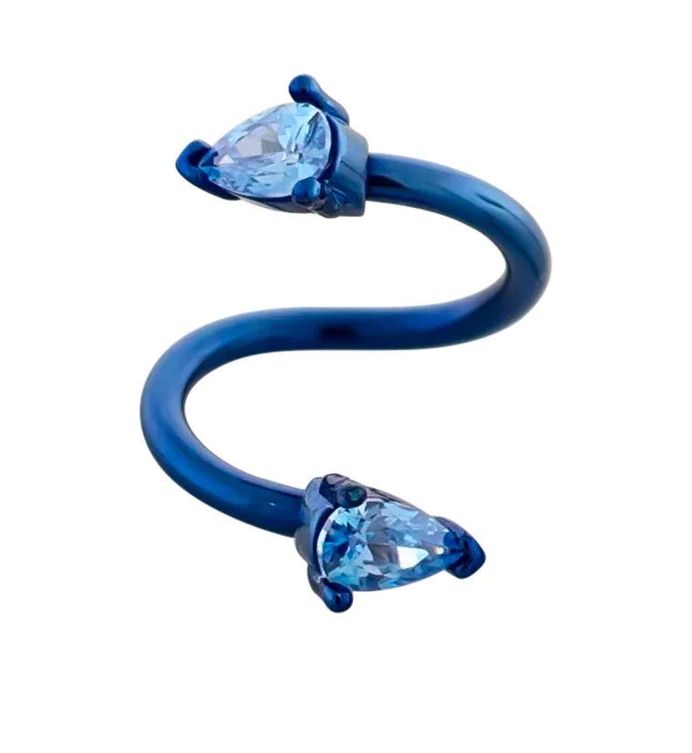 Blue PVD Twisted Aqua Teardrop CZ Stainless Steel Barbell - Mrs Treak