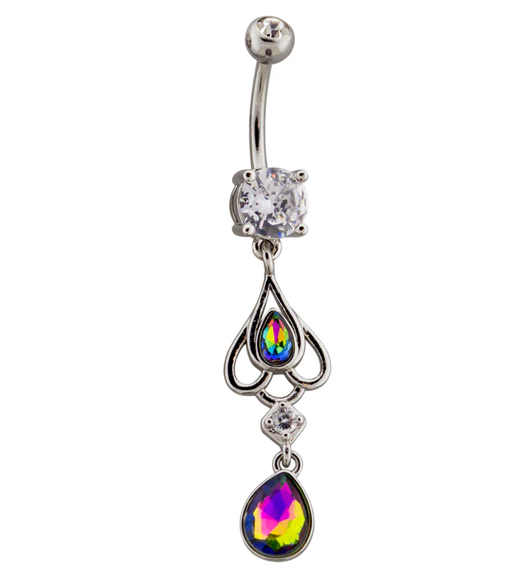 Trinket Dangle Black Aurora CZ Belly Button Ring - Mrs Treak