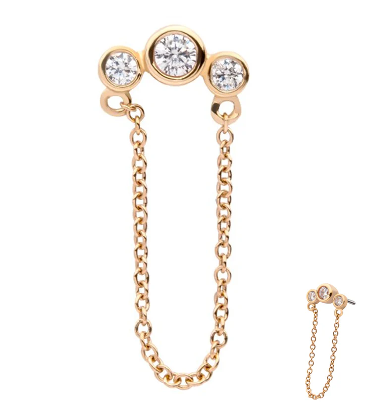 Triple Cluster CZ Dangle Chain Threadless Top - Mrs Treak