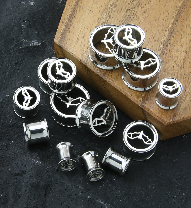 Bat Sign Stainless Steel Double Flare Tunnel Plugs - Mrs Treak