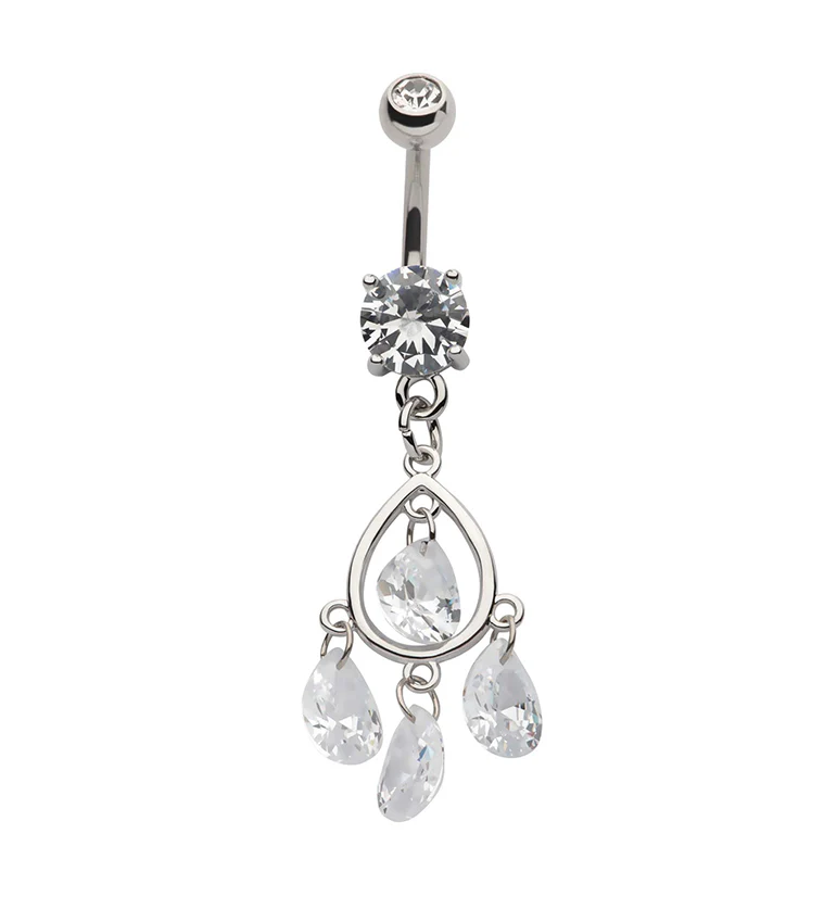 Multi Dangle Teardrop CZ Stainless Steel Belly Button Ring - Mrs Treak