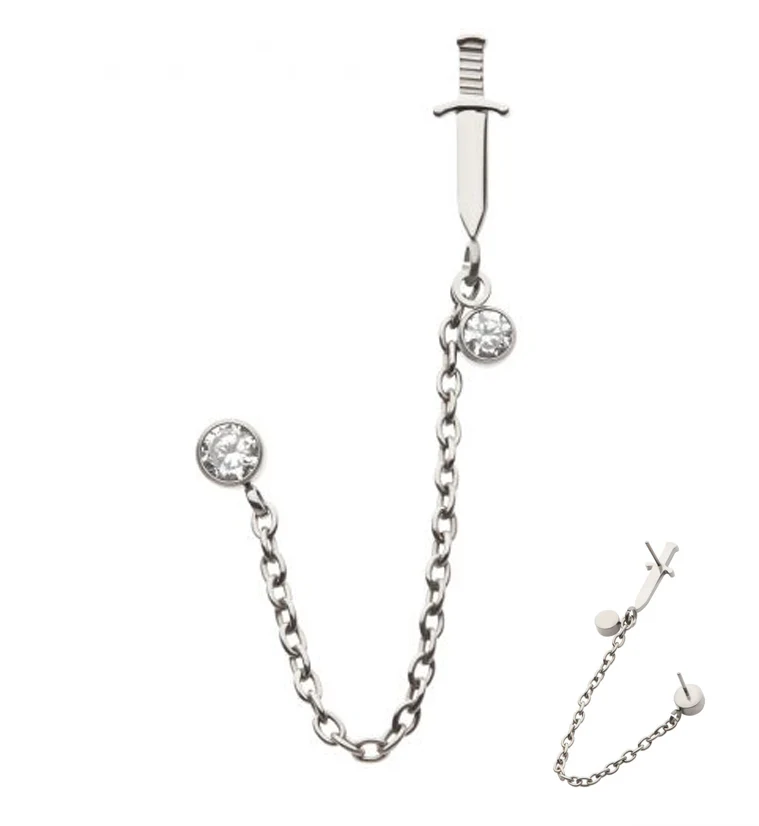 Dagger Clear CZ Titanium Threadless Connector Chain Tops - Mrs Treak