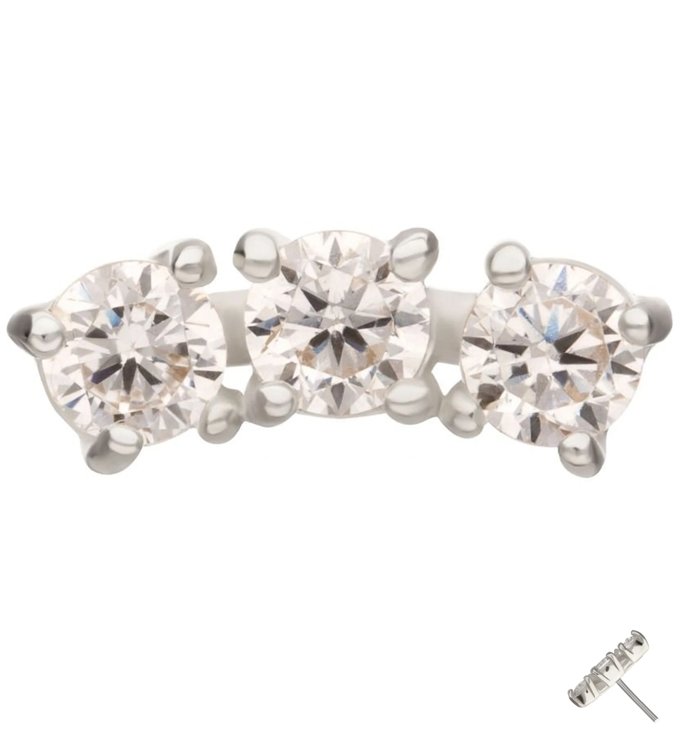 14kt White Gold Triple Clear CZ Arch Threadless Top - Mrs Treak