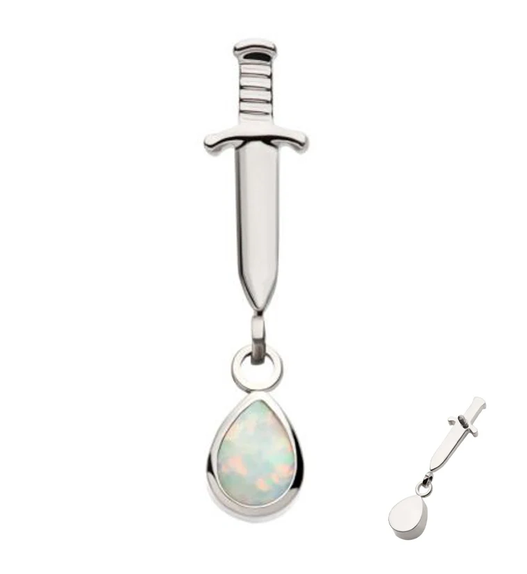 Dagger Dangle Teardrop White Opalite Internally Threaded Top - Mrs Treak