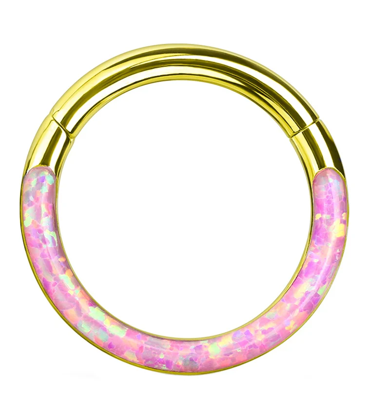 Gold PVD Pink Opalite Frontal Hinged Segment Ring - Mrs Treak