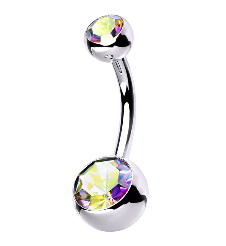 Rainbow Aurora CZ Internally Threaded Titanium Belly Button Ring - Mrs Treak