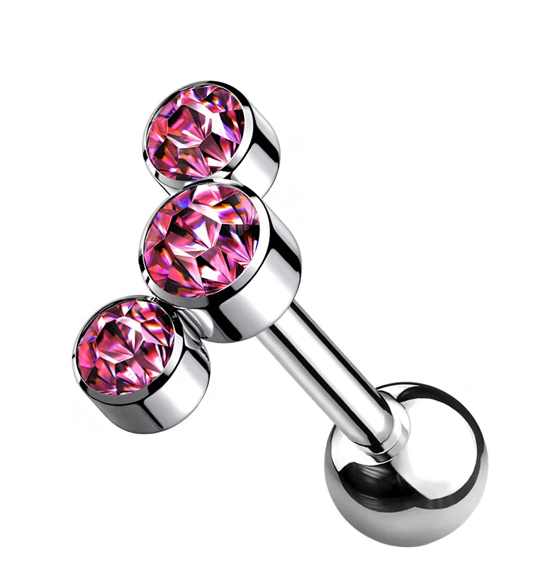 Pink Gem Cluster Titanium Cartilage Barbell - Mrs Treak
