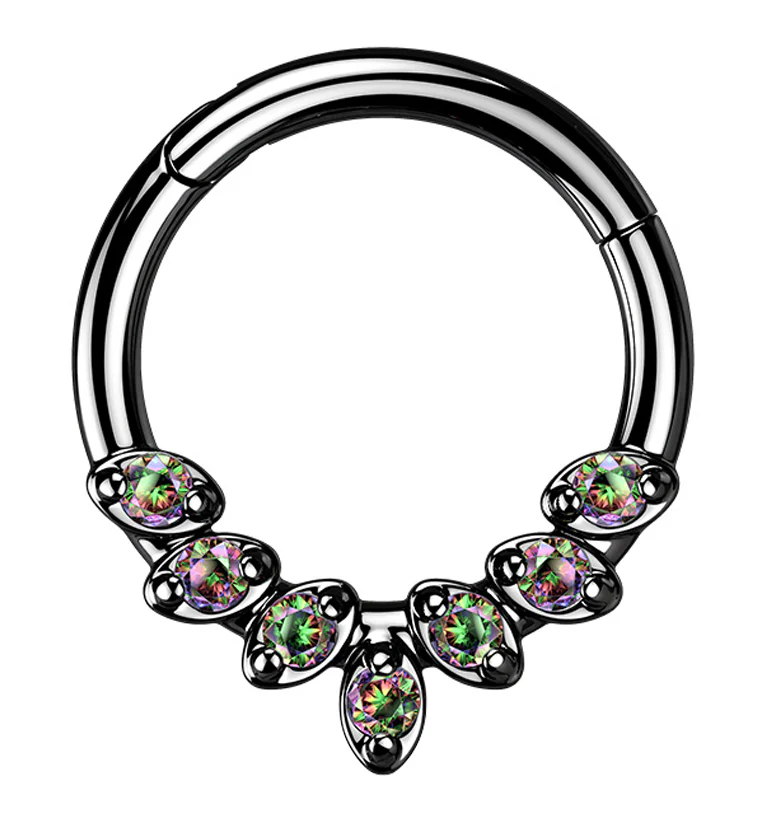 Black PVD Frill Black Aurora CZ Hinged Segment Ring - Mrs Treak