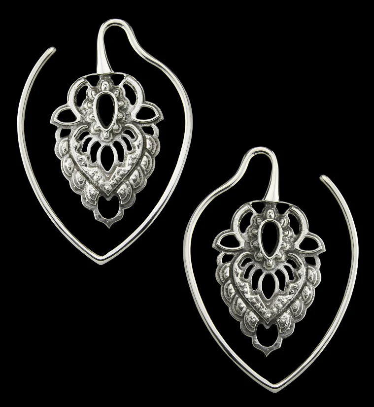 Ornate Teardrop White Brass Ear Weights - Mrs Treak