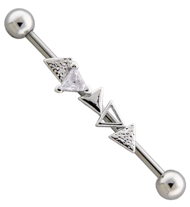 Alternating Triad Clear CZ Industrial Barbell - Mrs Treak