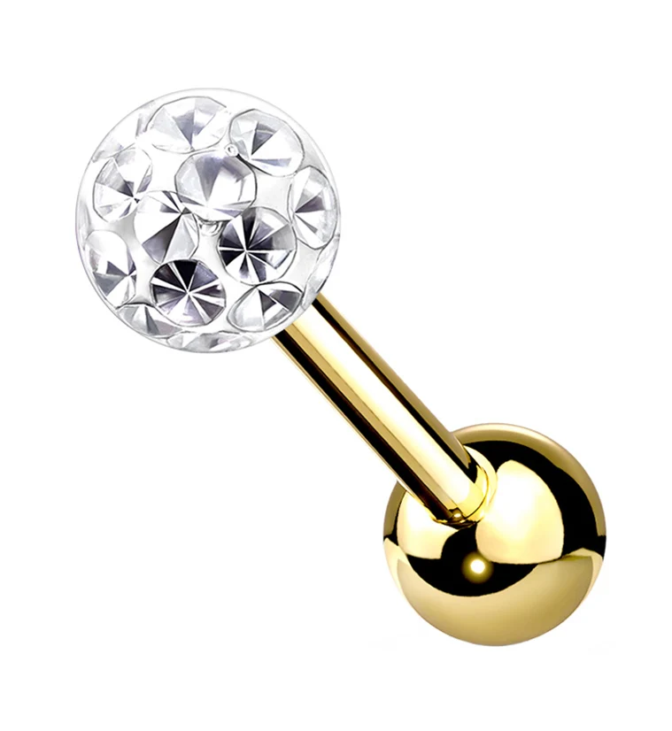Gold PVD Glitter Ball Cartilage Barbell - Mrs Treak