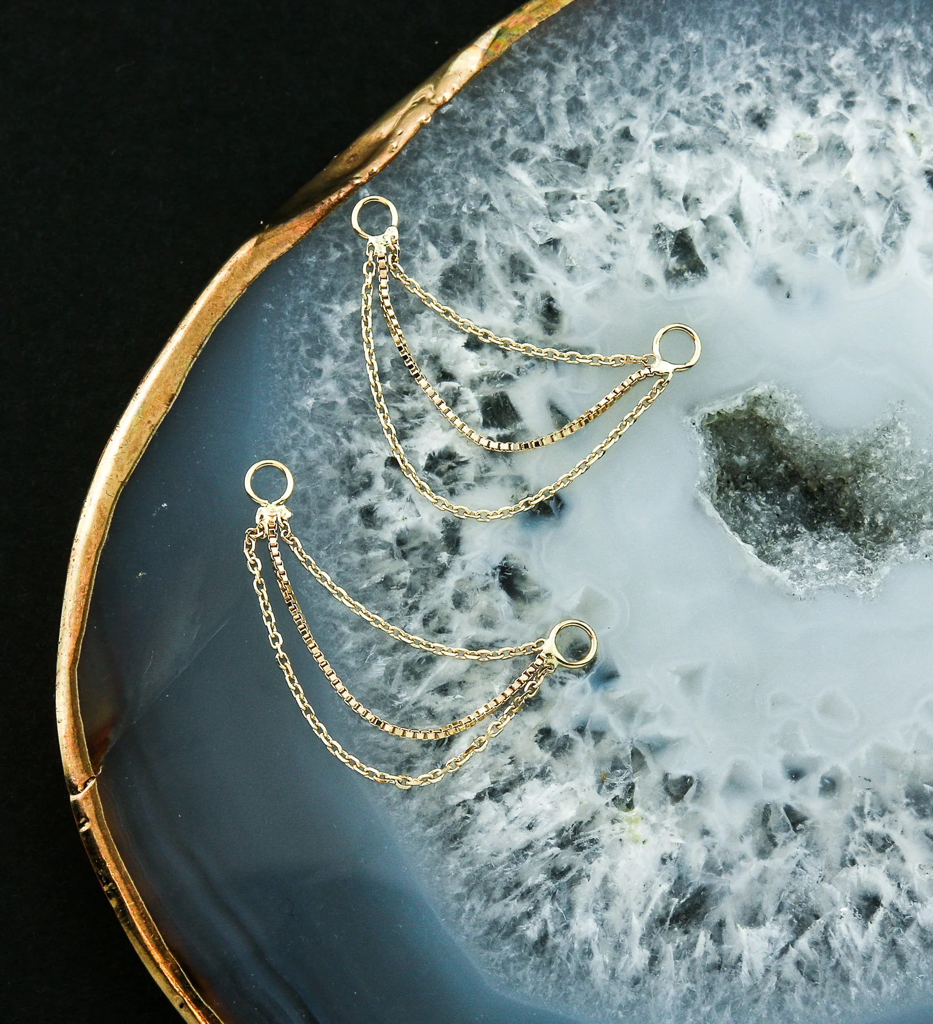 14kt Gold Triple Link And Box Nose & Cartilage Piercing Chain - Mrs Treak