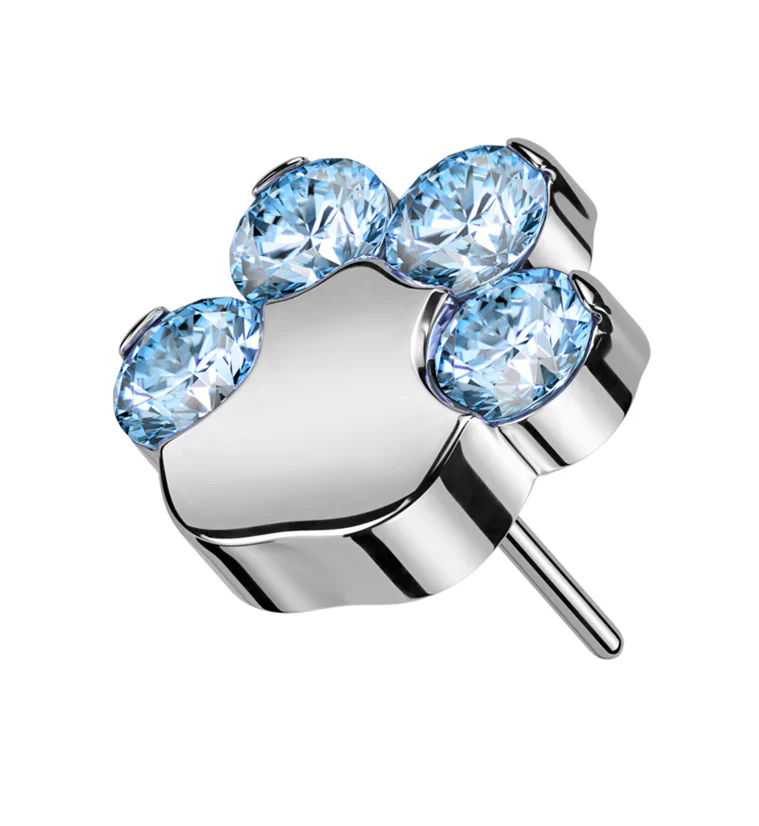 Paw Print Aqua CZ Titanium Threadless Top - Mrs Treak