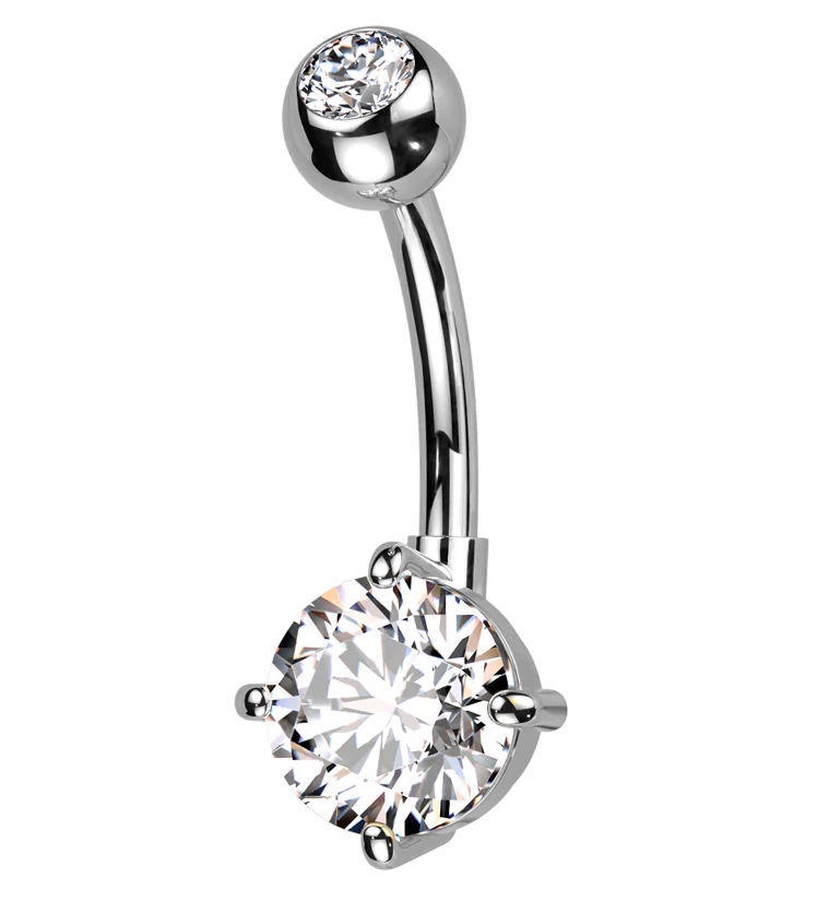 Prong Clear CZ Titanium Belly Button Ring - Mrs Treak