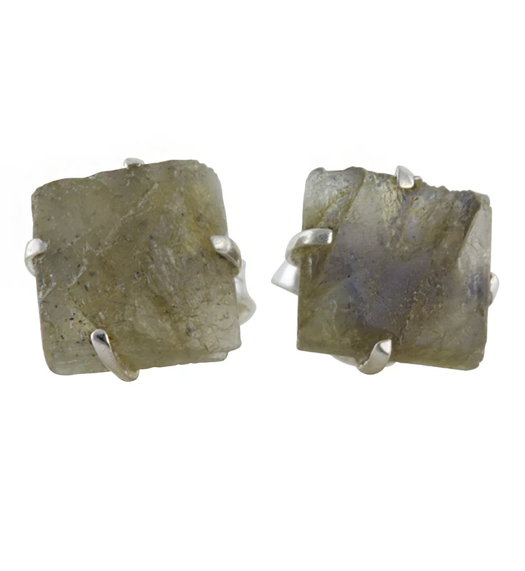 Labradorite Stone Prong Set Sterling Silver Earrings - Mrs Treak