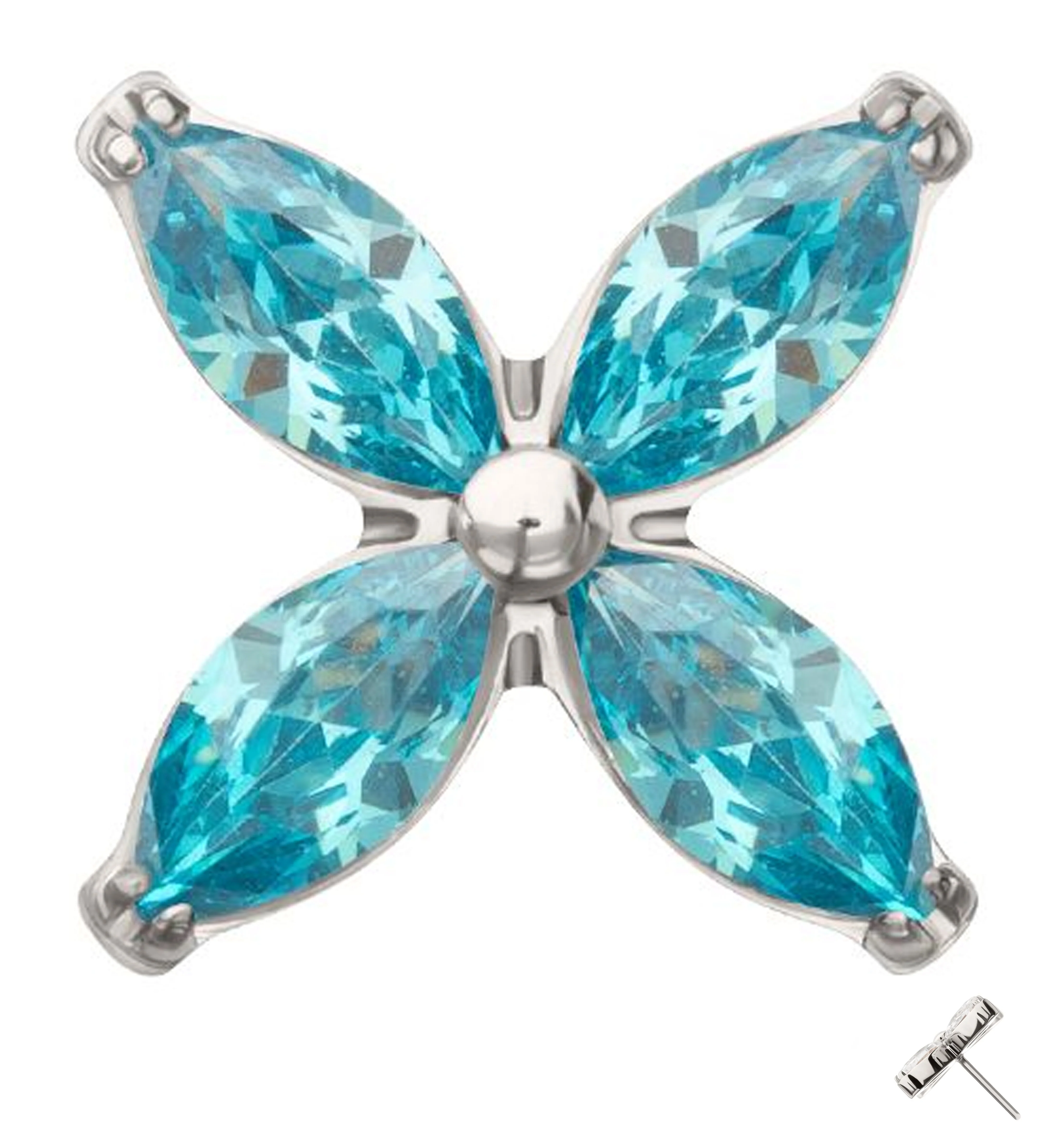 Tetrad Marquise Blue Topaz CZ Threadless Titanium Top - Mrs Treak