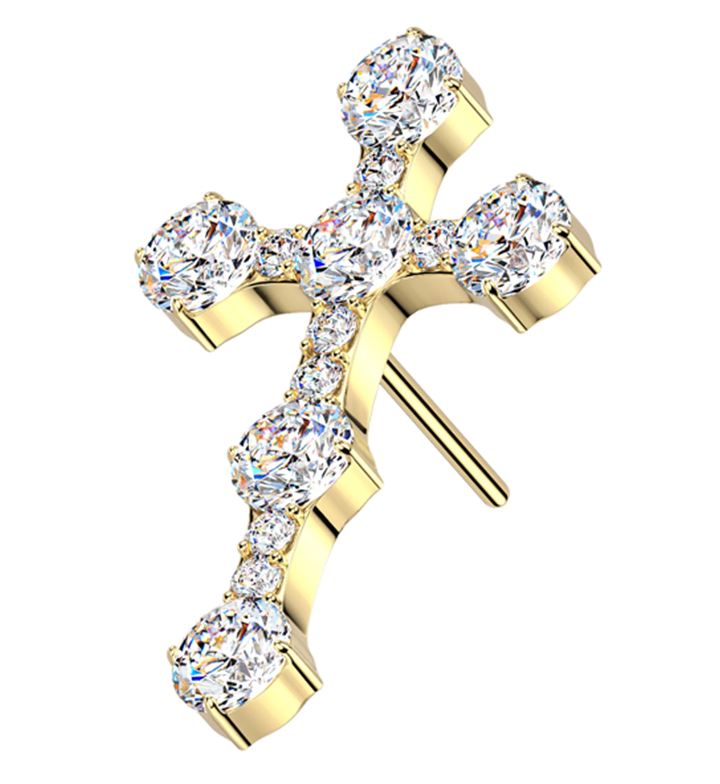 Gold PVD Baroque Cross Clear CZ Titanium Threadless Top - Mrs Treak