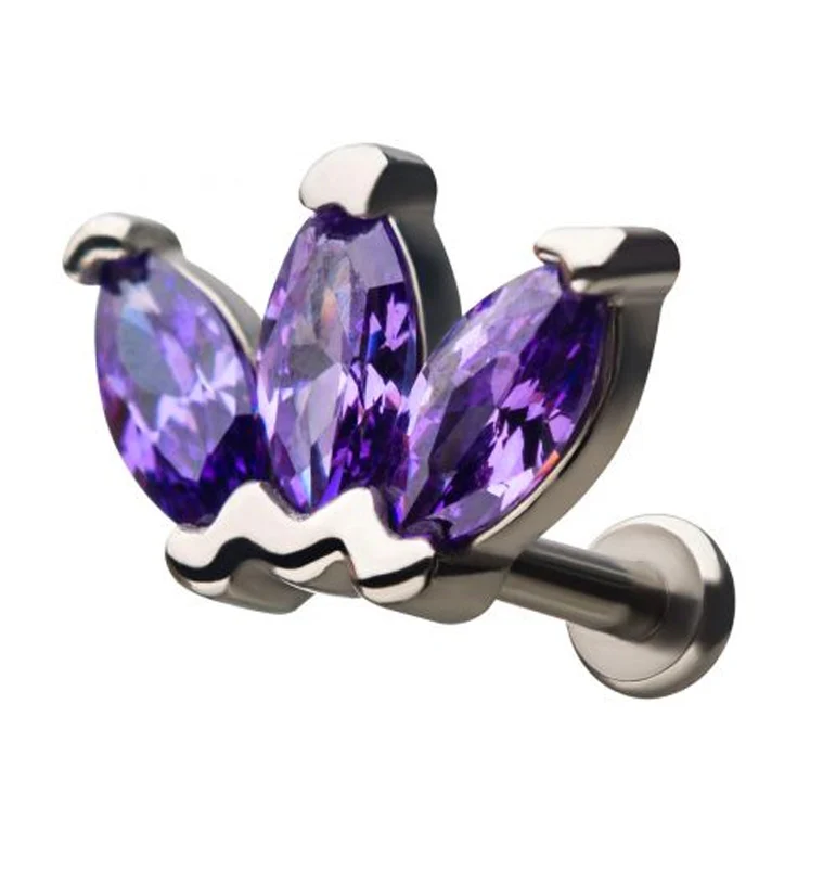 18G Purple Lotus CZ Gem Labret - Mrs Treak